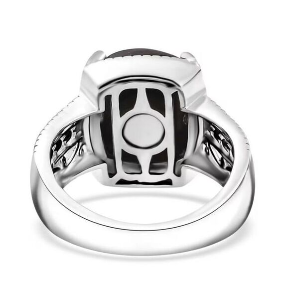 Coffee Obsidian 4ctw Solitaire Ring in 14K YG and Platinum Over Copper W Magnet - Picture 5 of 6